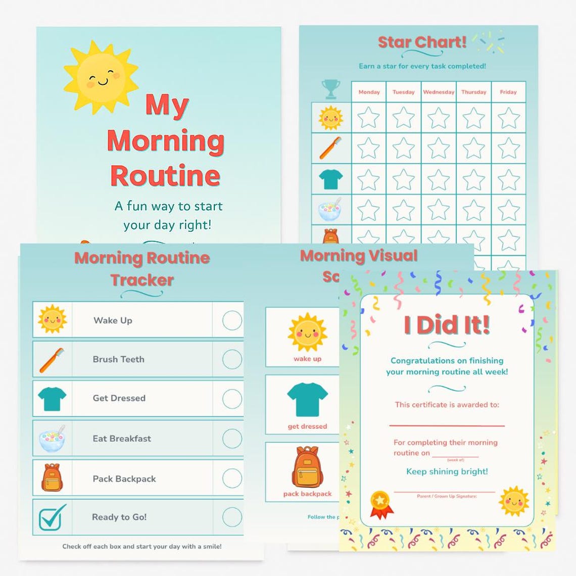 ADHD Friendly Kids Morning Routine Chart: Visual Schedule (printable ...
