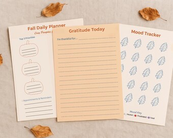 Planificador diario de otoño / Diario de gratitud / Rastreador de estado de ánimo imprimible: Edición Calabaza acogedora