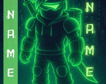 Póster de jugador personalizado, arte mural inspirado en Roblox, descarga digital para habitación infantil.