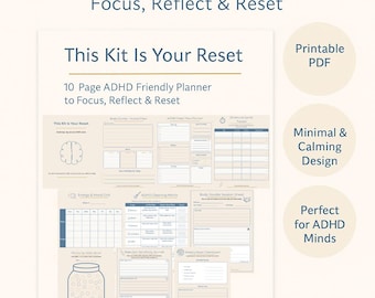 Este kit es tu reinicio / Planificador de 10 páginas para TDAH / Kit para reiniciar la concentración y la productividad / Planificador digital para mentes con TDAH / Plantilla de autocuidado mínimo