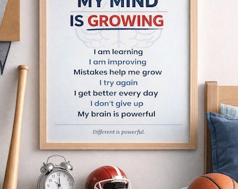 Póster de afirmación sobre TDAH para niños / Arte mural con mentalidad de crecimiento (Descargar PDF)