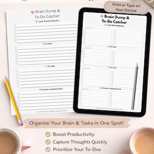 Bündel | ADHD Brain Dump Printable & Ausfüllbares PDF | Überwältigter Planer | Sofort Download