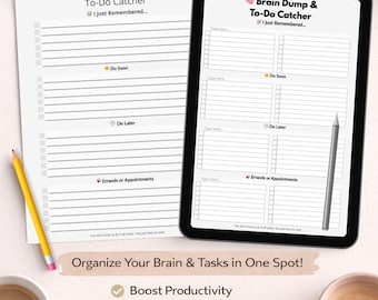 Paquete / Volcado de ideas para TDAH (PDF imprimible y rellenable) / Planificador para situaciones abrumadoras / Descarga instantánea