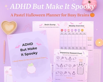 Planificador de Halloween para niñas con TDAH / Set de enfoque y afirmación en tonos pastel
