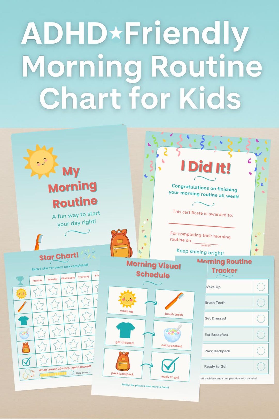 ADHD Friendly Kids Morning Routine Chart: Visual Schedule (printable ...