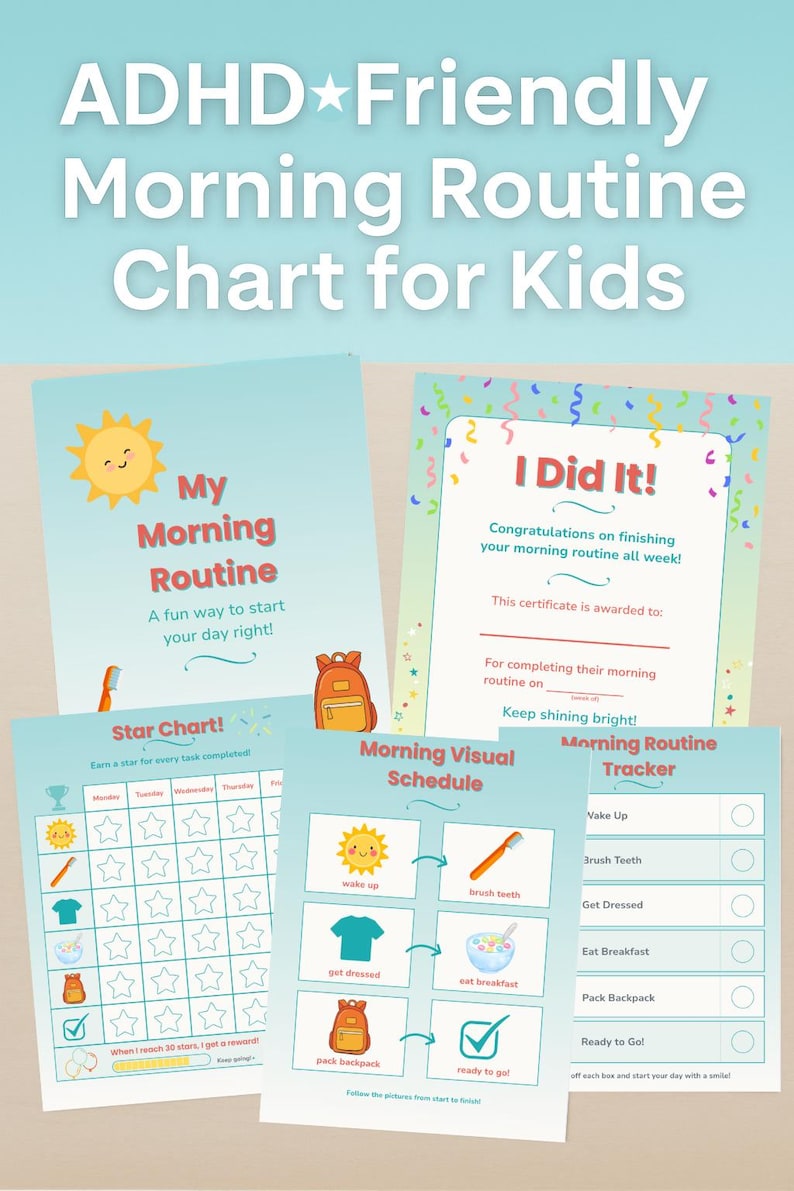 ADHD Friendly Kids Morning Routine Chart: Visual Schedule (printable ...