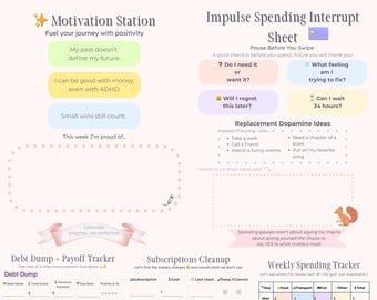 Planificador de reajuste financiero para personas con TDAH / PDF digital editable y rellenable / Seguimiento de presupuesto, ahorros y deudas