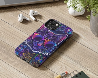 Radical Cat iPhone Case | Vaporwave Artistic Design | Synthwave Kitten Art | 80s Inspired Artistry | Intergalactic Time Traveling Housecats