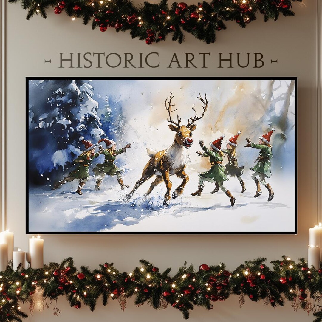 Frame TV Art Rudolph the Red-nosed Reindeer Playing With Elves ...
