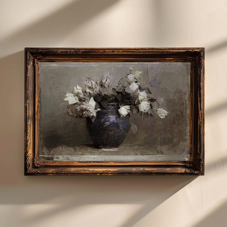 Flower Painting Vintage Wall Decor Botanical Still Life Print Rustic