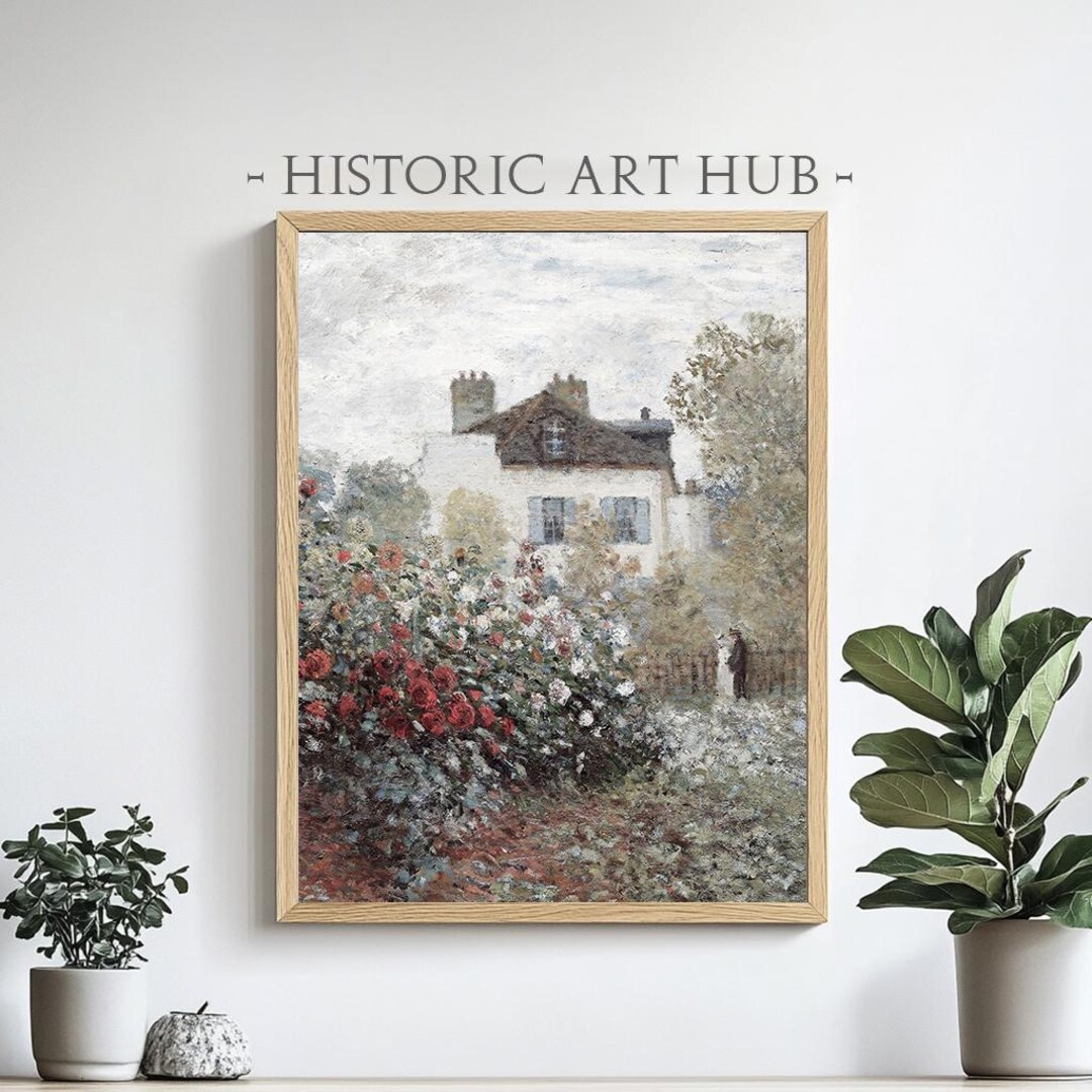 Cottage Oil Painting Rose Garden Wall Art Summer Vintage Muted ...