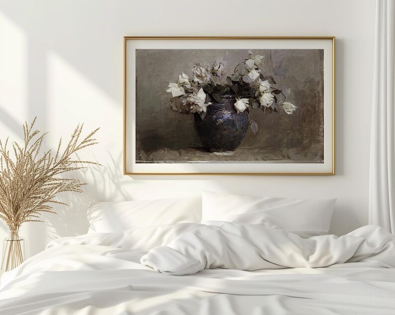 Flower Painting Vintage Wall Decor Botanical Still Life Print Rustic