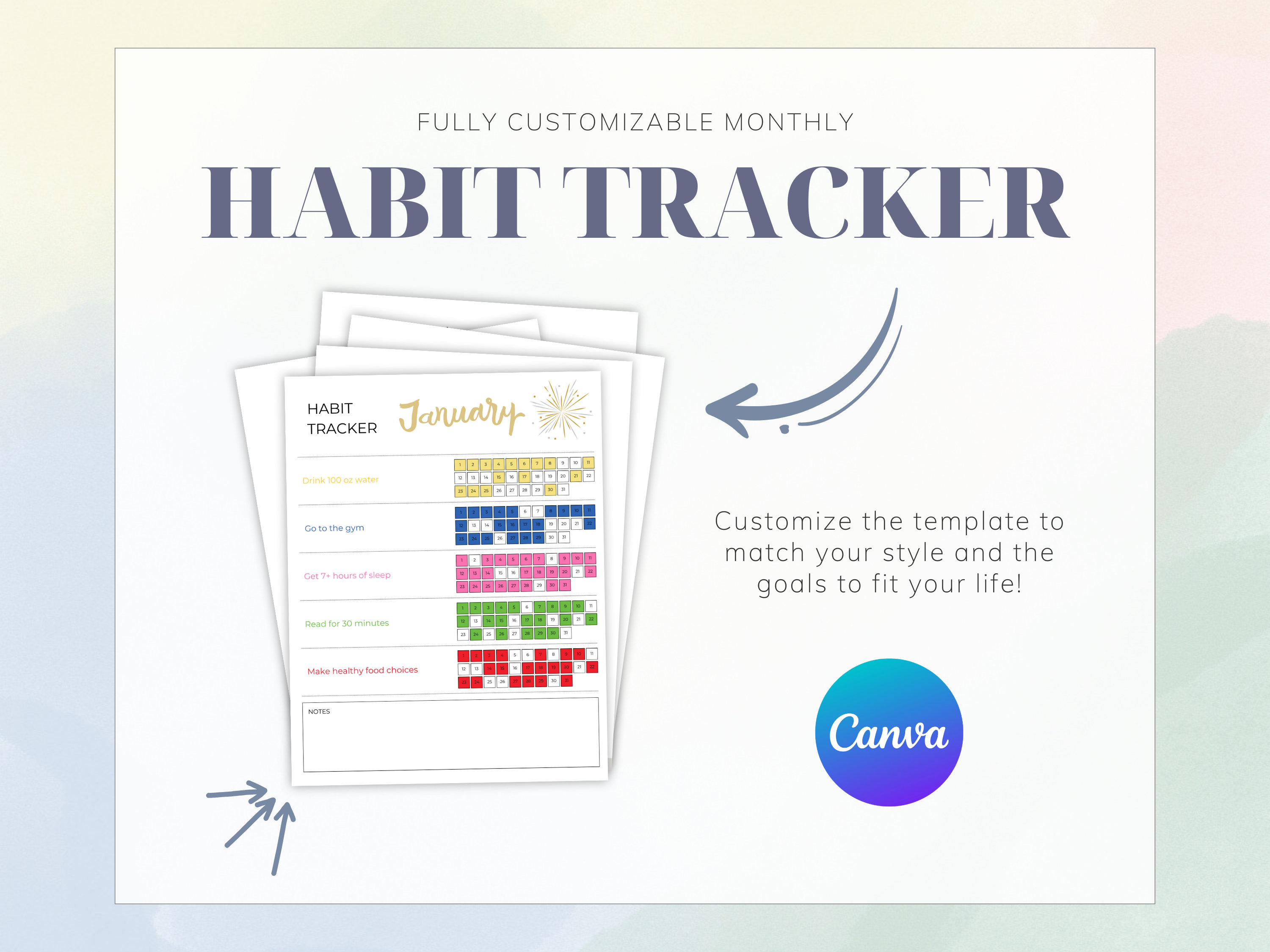 Daily Habit Tracker | Editable Canva Template | Customizable | Instant ...