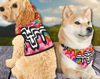 Bandana à capuche pour chien trippy arc-en-ciel cool joli vêtements pour animaux de compagnie chien maman cadeaux chien maman cadeau propriétaire chat chats vêtements merch hippie
