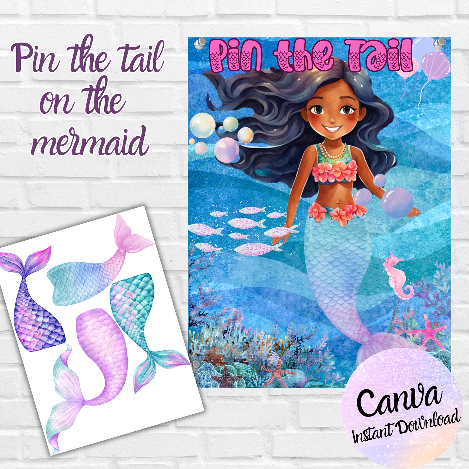Printable Pin the Tail on the Mermaid Poster Birthday Party Games Girls ...