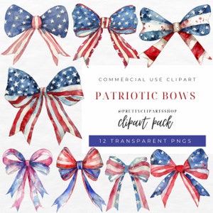 Noeud américain coquette Clipart, clipart patriotique, cliparts aquarelle, noeud du 4 juillet, fille esthétique PNG