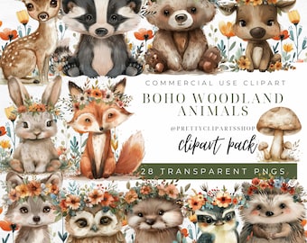 Clipart di animali del bosco boho: decorazioni per la cameretta del bambino (PNG)