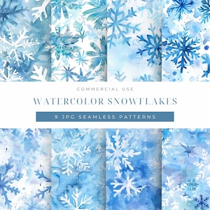 Watercolor Snowflakes Seamless Pattern: Winter Texture Background (Digital Download)