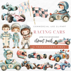 Rennauto Aquarell Clipart, Kinderzimmer Dekor, Baby-Dusche-Cliparts, kommerzielle Nutzung, Instant Download