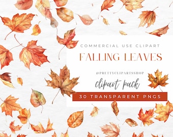 Watercolor Falling Leaves PNG Clipart Bundle, Fall Leave Border Frames, Commercial Use, Autumn Leaves Digital Download