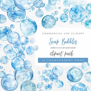 Clipart di bolle di sapone per uso commerciale, clipart ad acquerello, bolle di Watter PNG trasparenti, download digitale