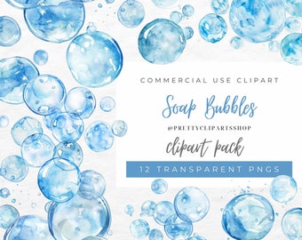 Soap Bubbles Clipart for Commercial Use, Watercolor Clipart, Watter Bubbles Transparent PNGs, Digital Download