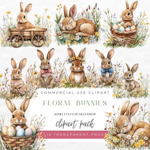 Clipart bloemen konijntje: aquarel paashaas, png-bestand (commercieel gebruik)