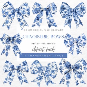 Chinoiserie Schleife kokett Cliparts Blau Toile PNG Dusty Blau Kommerzielle Nutzung Porzellan Muster Girly Clipart Digital Download