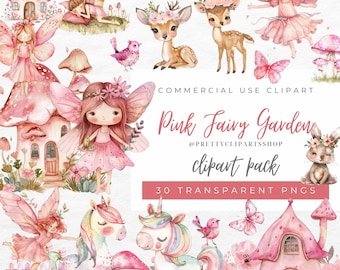 Watercolor Pink Fairy Clipart: Magical Nursery PNG Set (Digital Download)
