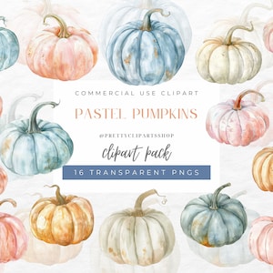 Aquarela Pastel abóbora Halloween PNG clipart para uso comercial, clipart de ação de graças, elementos de design de outono, download digital