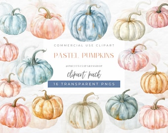 Clipart di zucca pastello ad acquerello: Halloween e Ringraziamento (download digitale PNG)