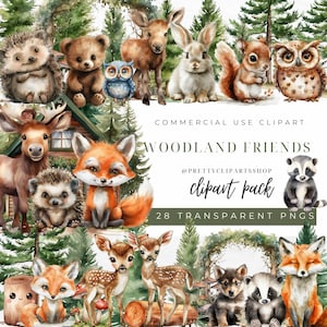 Watercolor Woodland Animals Clipart: Nursery PNG Images (Commercial Use)