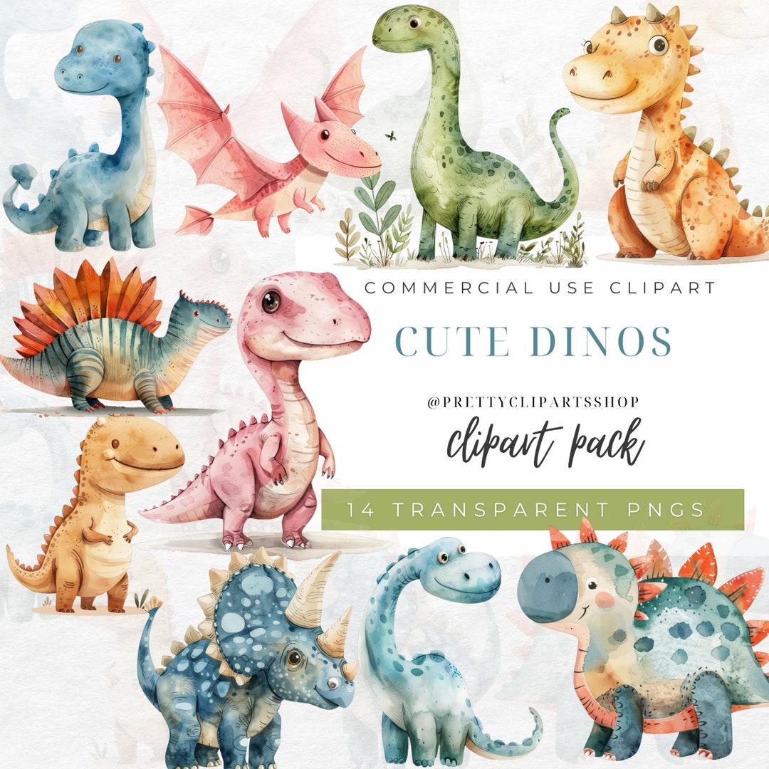 Cute Dino Watercolor Cliparts, Baby Shower, Nursery Clipart, Dinosaur ...