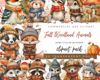 Fall Woodland Animals Clipart: Watercolor Forest Nursery (PNG)