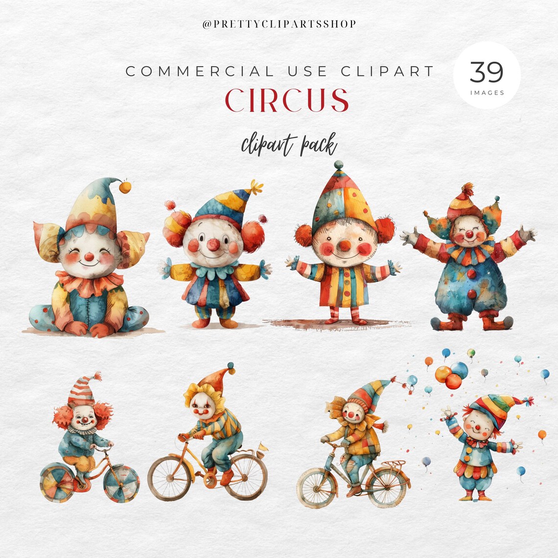Cute Circus Watercolor Clipart, Clown Core, Colorful Nursery Decor ...