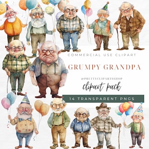 Clipart aquarelle papy grincheux vieillard grincheux homme en colère grand-père Png clipart papy en colère grand-père