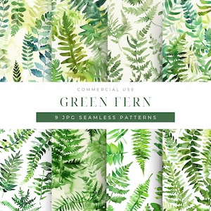 9, Grüner Farn Aquarell Florales Abstraktes Nahtloses Muster, Waldwald, Einladungspapier, Kommerzielle Nutzung, Scrapbook Digitales Papier