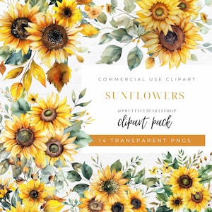 Zonnebloemen PNG cliparts, zonnebloem PNG clipart, aquarel bloemen clipart boeket, bruiloft bloemen clipart
