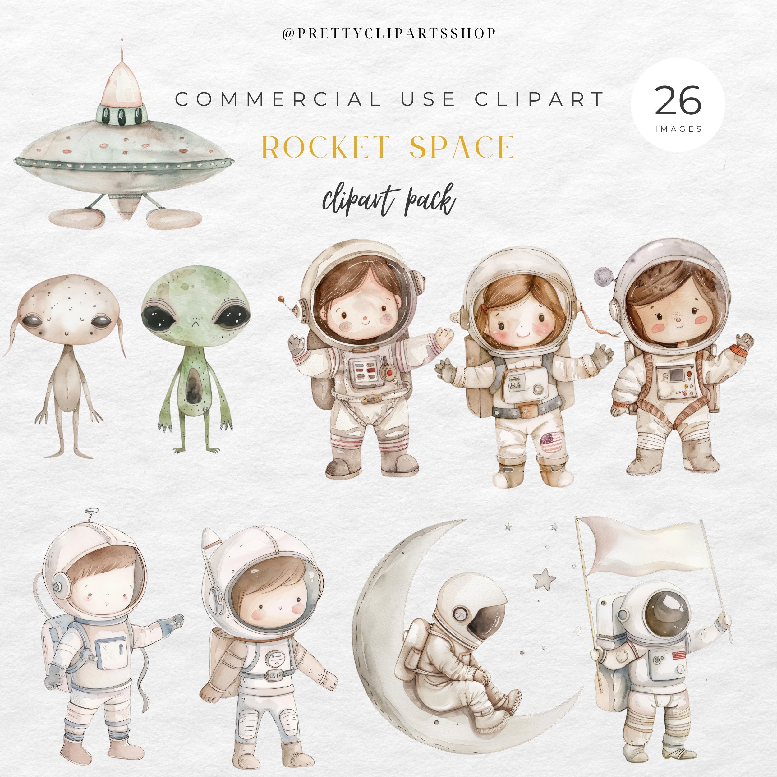 Watercolor Space Clipart Bundle Astronaut Rocket PNG, Commercial Use ...