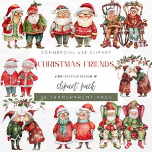 Weihnachten lächelnd Freunde älteres Ehepaar lustige alte Menschen Bilder PNG Aquarell Clipart Bundle kommerzielle Nutzung digitaler Download