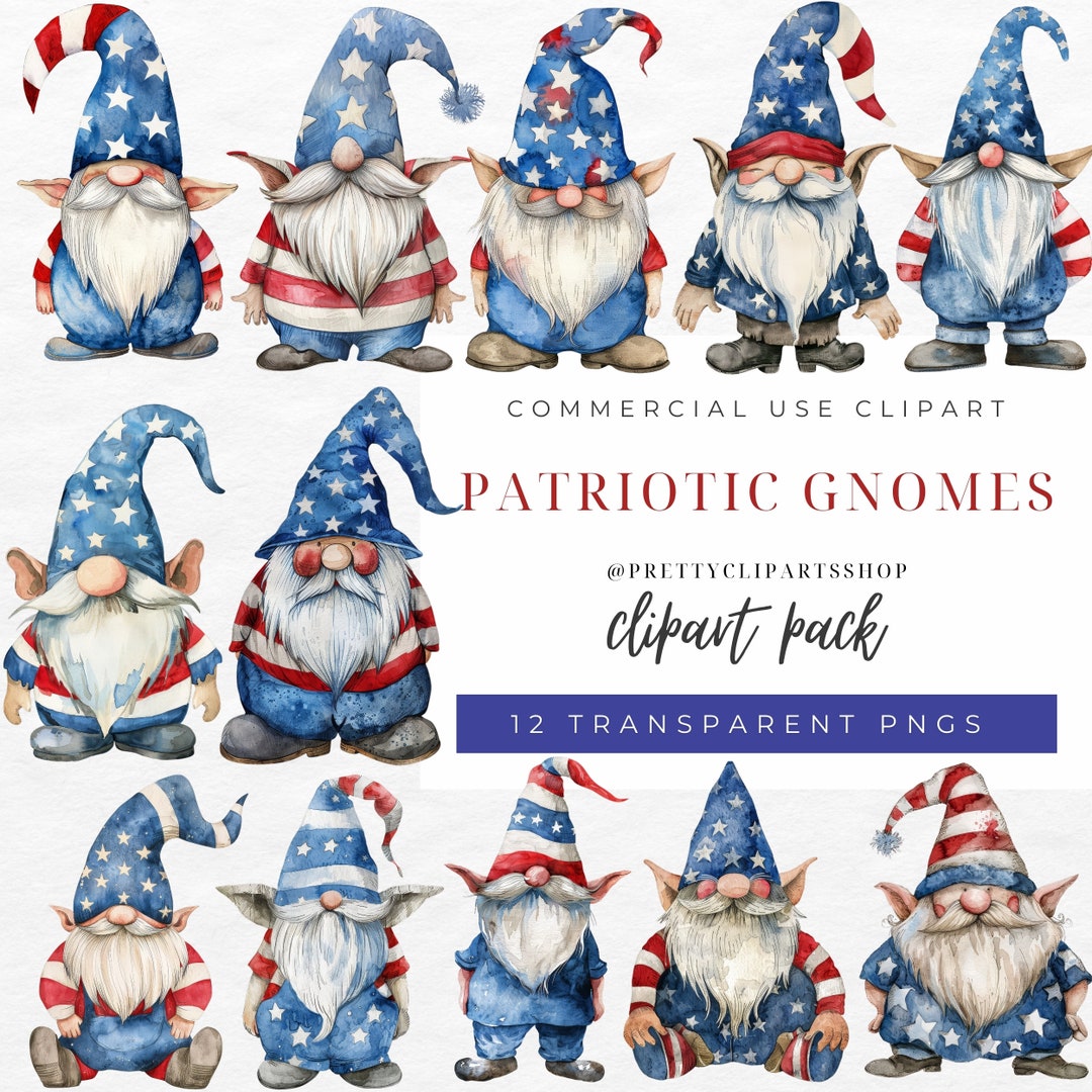 Patriotic Gnome Clipart for Commercial Use, 4th of July Gnome PNG ...