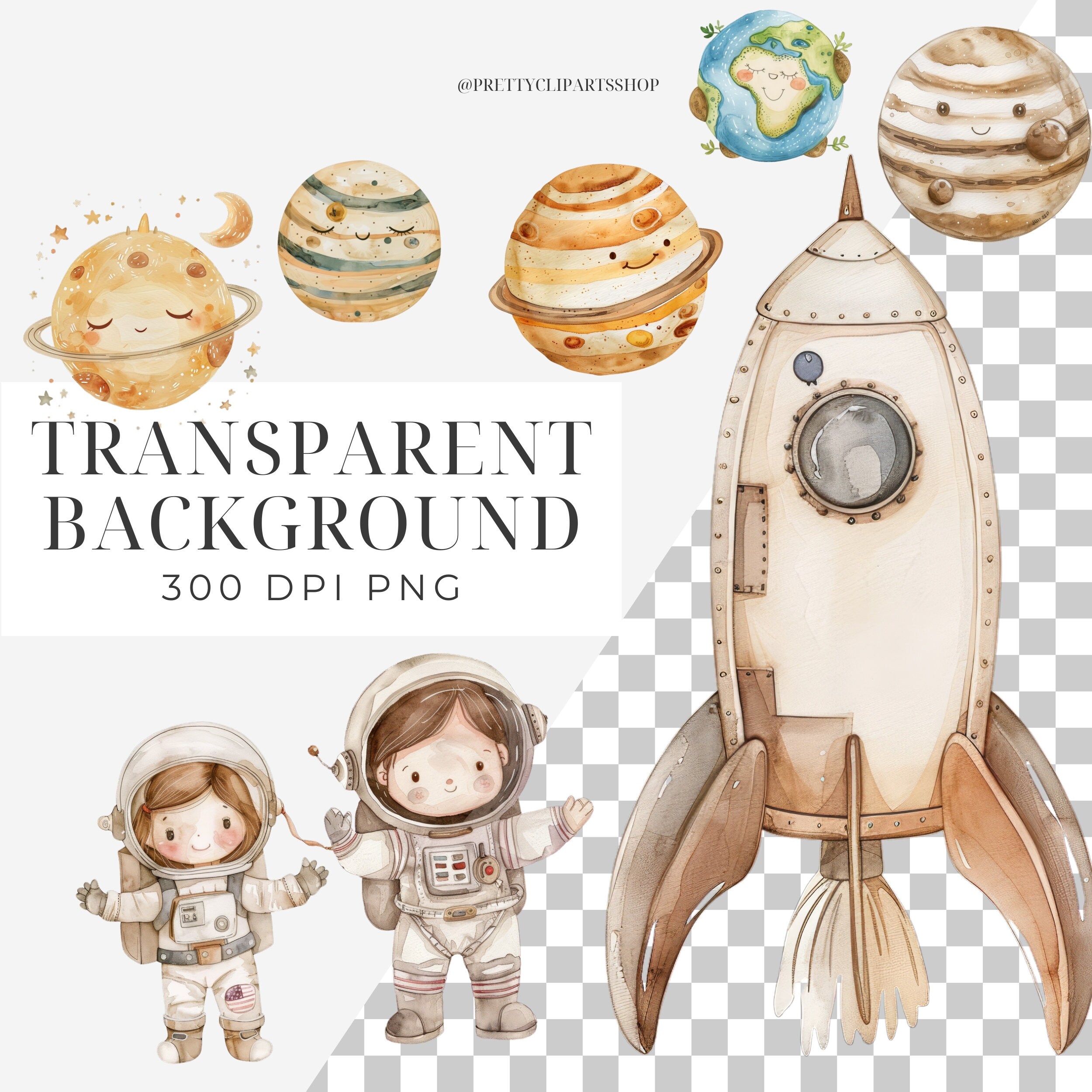 Watercolor Space Clipart Bundle Astronaut Rocket PNG, Commercial Use ...