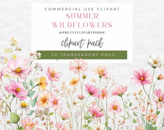 Watercolor Wildflowers PNG Clipart: Summer Floral Wreath (Digital Download)