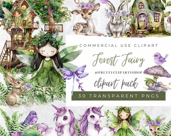 Enchanting Forest Fairy Clipart Set - Unicorn, Bunny, Deer, Mushroom, Fairy Garden - Magical Nursery Decor