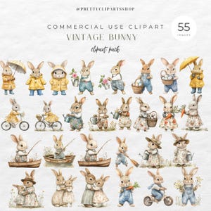 Vintage Bunny Clipart Easter Spring Watercolor clipart