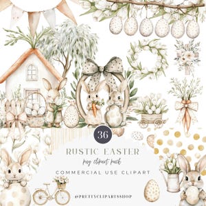 Rustic Easter Spring Watercolor Clipart Bundle Vintage Bunny PNG Cottagecore Commercial Use Birthday Party Baby Shower