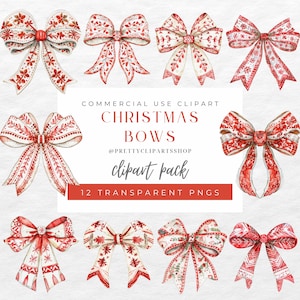 Fiocco di Natale rosso Clipart PNG Folk Scandinavo Uso commerciale Modello Girly Clipart Download digitale