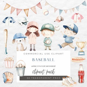 Watercolor Baseball Clipart: Kids Sport PNG (Commercial Use)