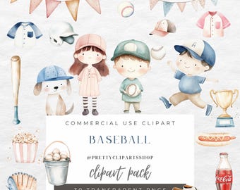 Watercolor Baseball Clipart: Kids Sport PNG (Commercial Use)
