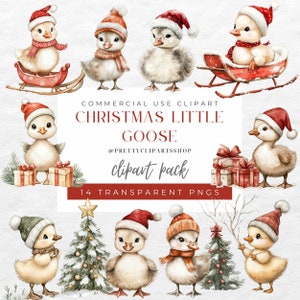 Weihnachten kleine Gans PNG Aquarell Clipart, Kinderzimmer Wandkunst, niedlichen Tier PNG, kommerzielle Nutzung, Sublimation PNG, digitaler Download